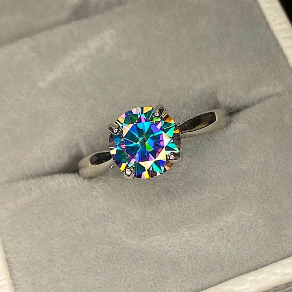 Certified, 2CT Dark Mystic Moissanite Diamond Solitaire ring